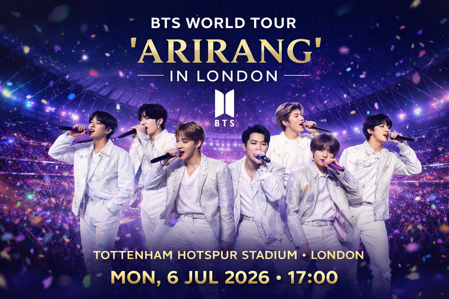 BTS WORLD TOUR 'ARIRANG' : 6 July 2026 at Tottenham Hotspur Stadium, London