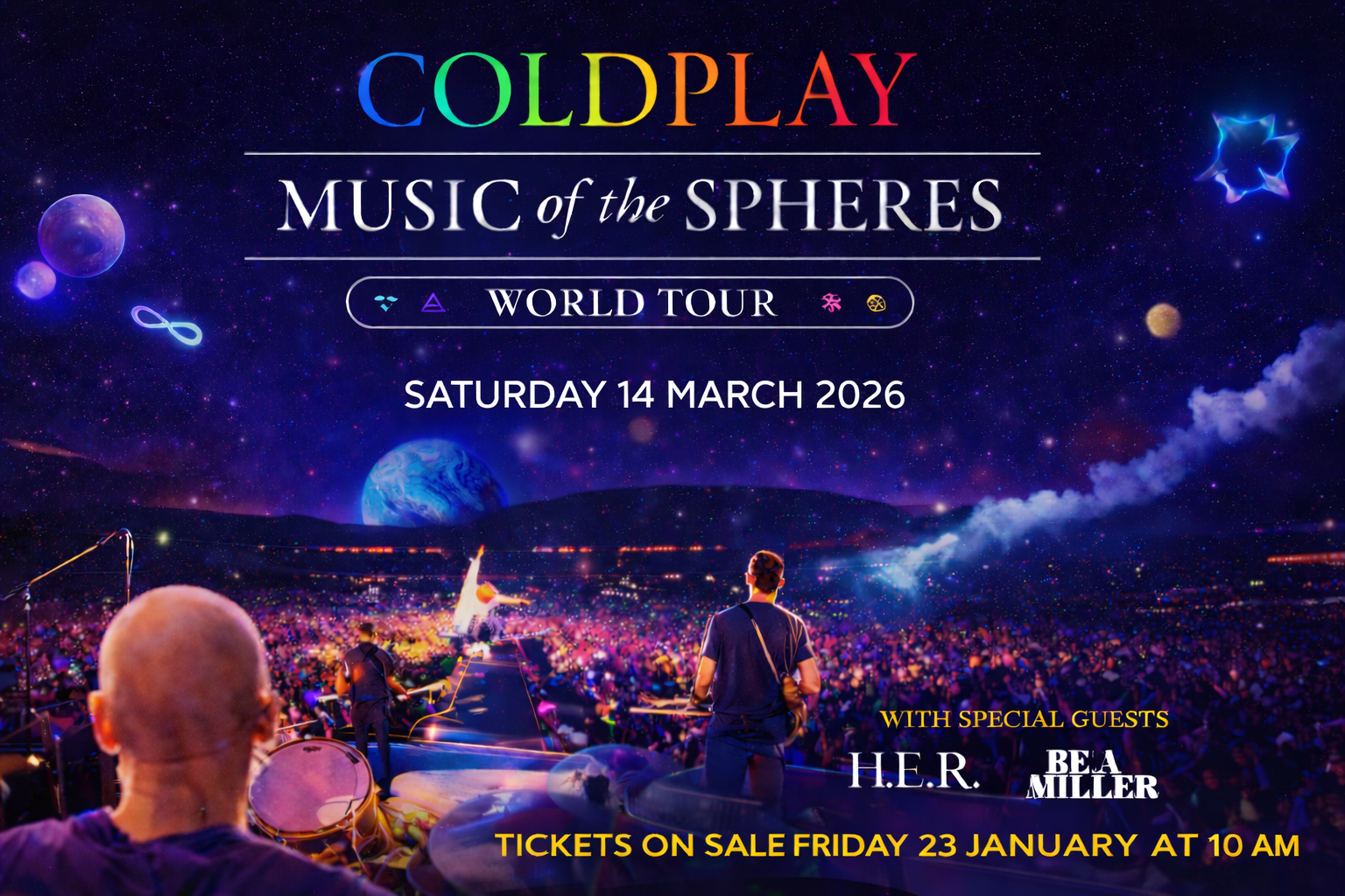 Coldplay - Music of the Spheres World Tour 2026 : 14 March 2026 at Wembley Stadium